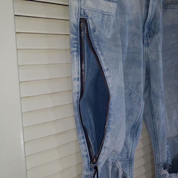 PacSun Jeans Mens Size 29X30 Stacked Skinny Destroyed Zip Pocket Raw Hem Stretch - Picture 5 of 16